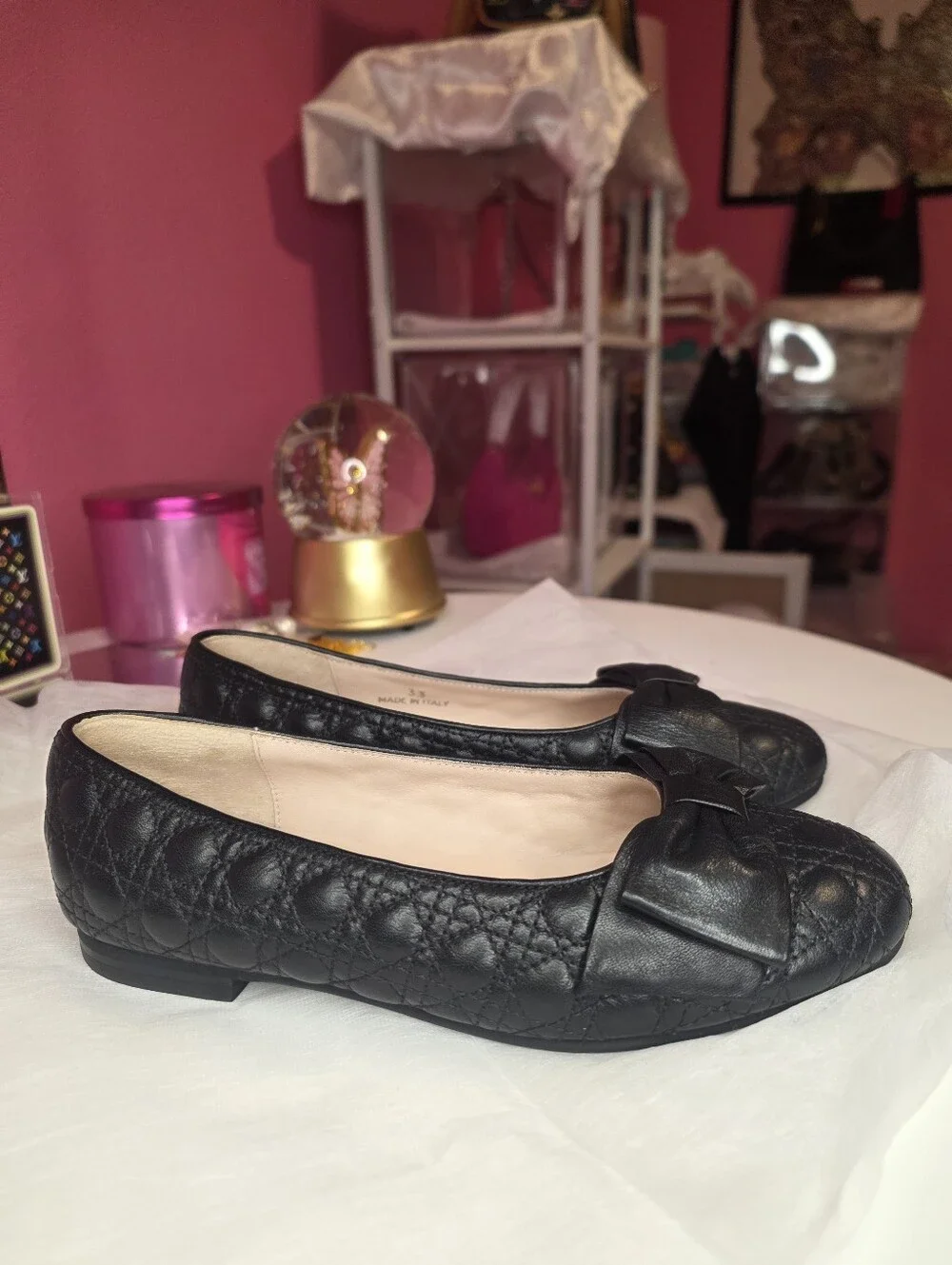 Dior Girls Quilted Leather Bow Ballet Flats! Size US 2